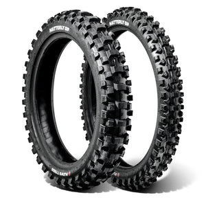 Two off-road dirt bike tires with Matterly GP branding on a white background