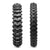 Two black off-road dirt bike tires with visible Plews branding on a white background