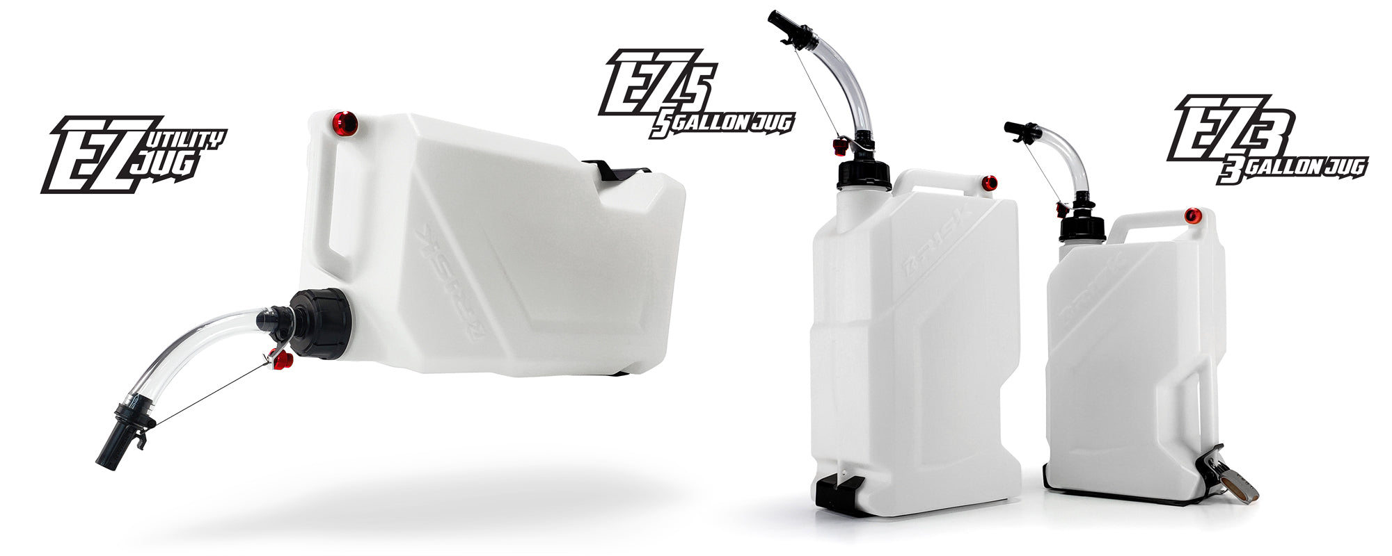 EZ Jugs homepage banner featuring the EZ5 5 gallon jug and EZ3 3 gallon jug. Another jug on its side in a pouring pose.
