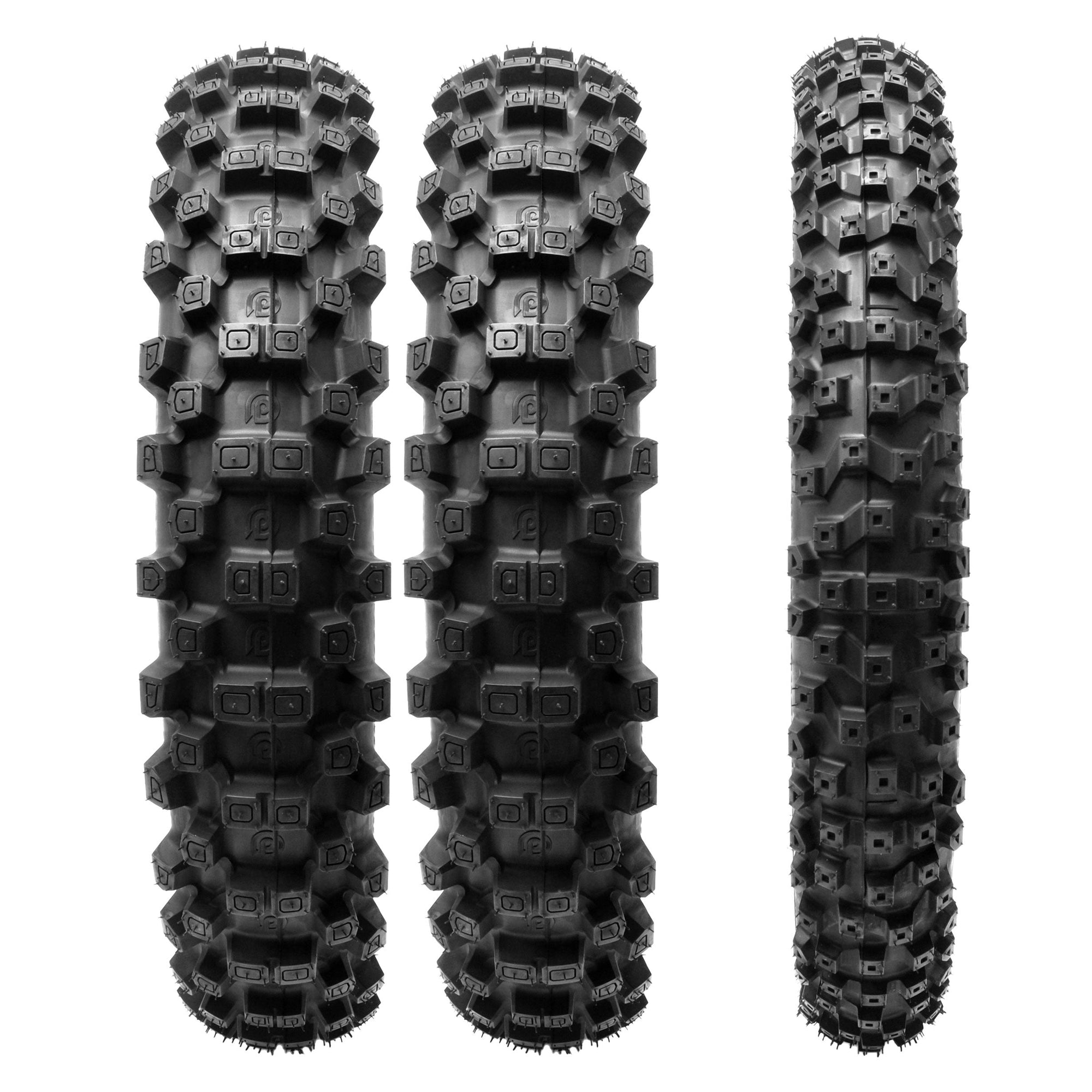 Plews Tyres | Hard Pack 3pc Set | MX3 FOXHILLS GP 1 Front & 2 Rear Motocross Tire Bundle - 3/4 view