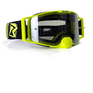 Front left view of a J.A.C. V3 MX Goggle close up with Clear tear-offs installed- Risk Racing