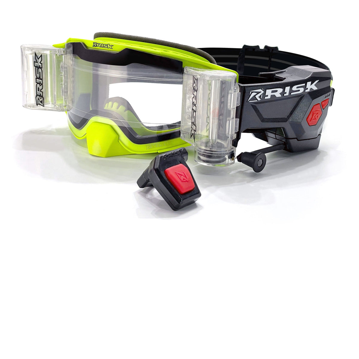 Bundle featuring J.A.C. V3 MX Goggle, Roll-Off Goggle Kit, and the Ripper Auto Roll-Off system by Risk Racing