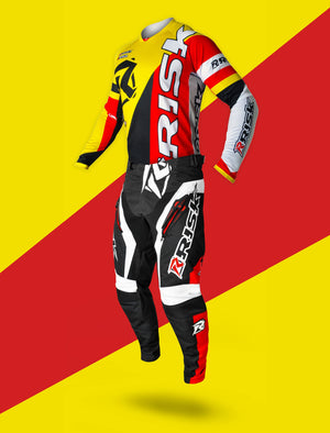 Risk Racing VENTilate V2 Jersey - Yellow/Red - Motocross Riding Gear - Full Kit with background